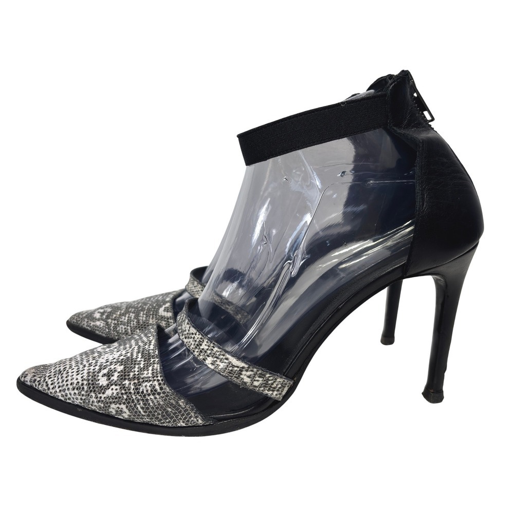 Helmut Lang Pointed Toe Snakeskin Back Zip Ankle Strap High Heels Size 39.5